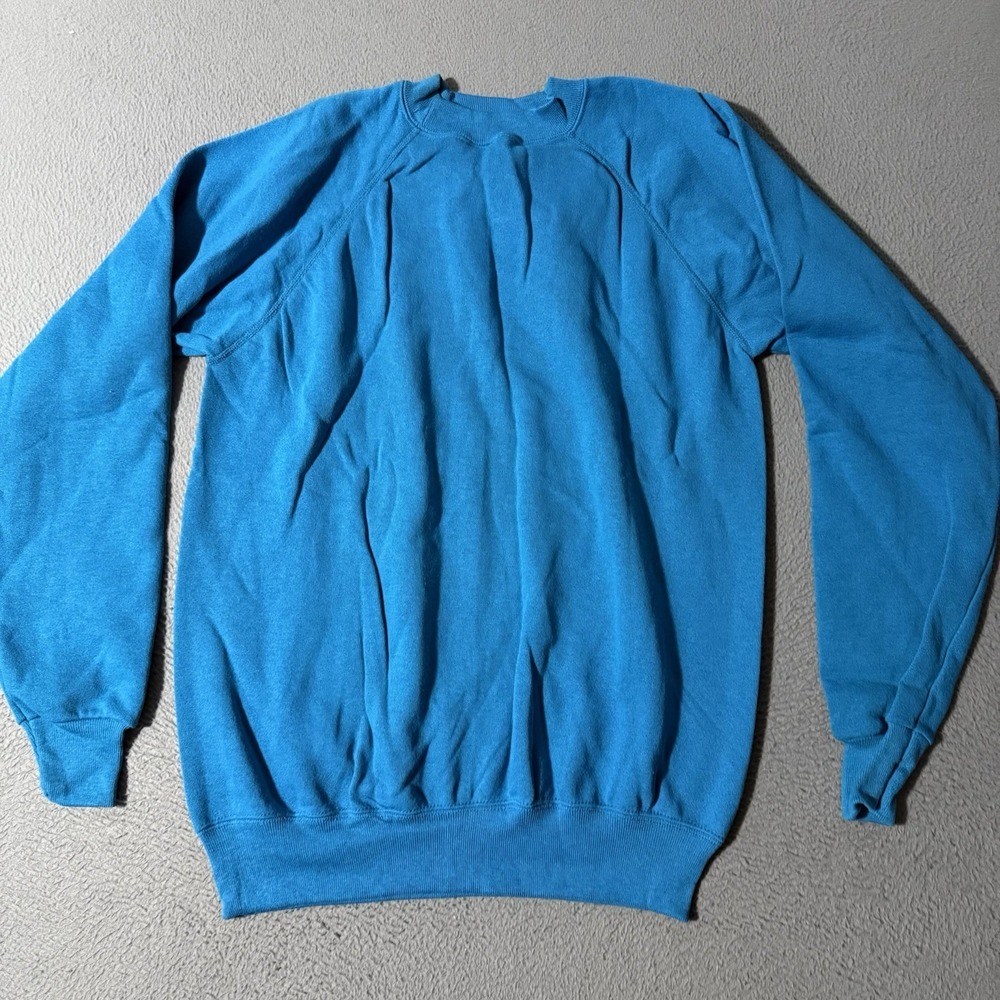 Vintage Hanes Blue Blank Sweatshirt Mens L‎ NOS 90s USA Athletic Raglan Pullover